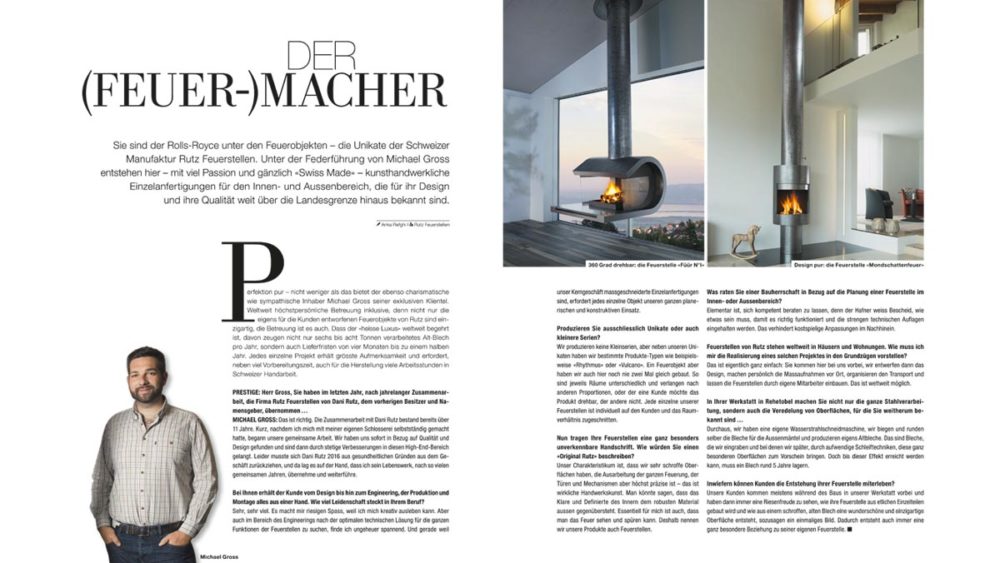 INTERVIEW IM PRESTIGE MAGAZIN   Rutz Feuerstellen GmbH